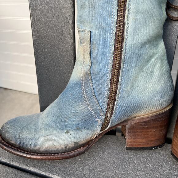 Freebird Boots Womens 8 Blue Cyrus Leather Roses Embroidery Knee High Laces Boho - Picture 6 of 16